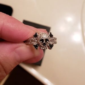 Black & White Diamond Skull Ring